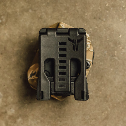 Desert tiger stripe Kydex adaptive mag carrier belt mounted OWB Tek Lok